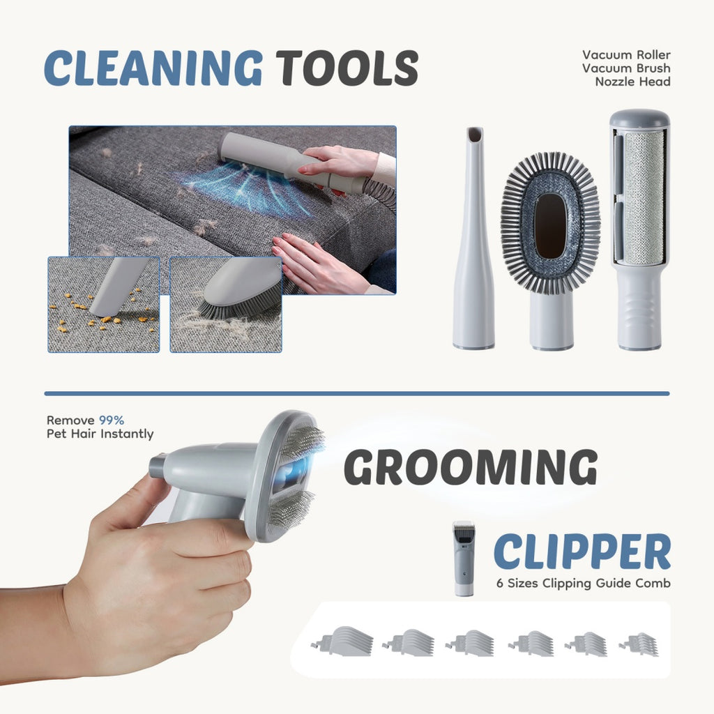 Professional Dog Grooming Clippers With 2.5L Cup, 3 Suction Modes, Cordless Clippers, 5 Groomer Tools, Low Noise Pet Hair Trimmer For