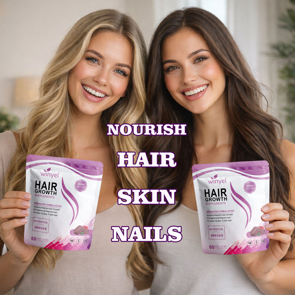 Hair Growth Vitamens WINYEL Hair Growth Soft Chewables, Containing Hair Growth Vitamins For Men And Women, Biotin, To Help Create Thicker, Fuller, And Stronger Hair, Mixed Berries, 60 Soft Chewables.