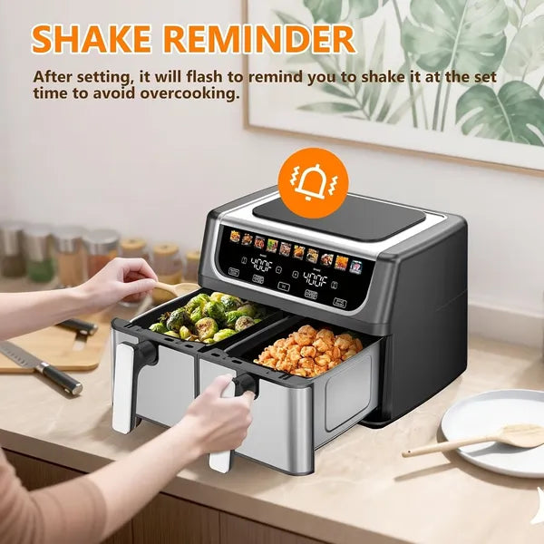Air Fryer With 9.5 Quart Large Dual Basket  Double Basket, Independent Temp Control & Sync Mode, 10 Presets - Bake&Broil&Defrost&Dehydrate, Shake Reminder System, Compatible For Plug For Appliance