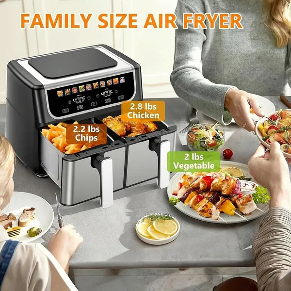 Air Fryer With 9.5 Quart Large Dual Basket  Double Basket, Independent Temp Control & Sync Mode, 10 Presets - Bake&Broil&Defrost&Dehydrate, Shake Reminder System, Compatible For Plug For Appliance