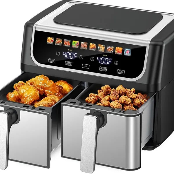 Air Fryer With 9.5 Quart Large Dual Basket  Double Basket, Independent Temp Control & Sync Mode, 10 Presets - Bake&Broil&Defrost&Dehydrate, Shake Reminder System, Compatible For Plug For Appliance