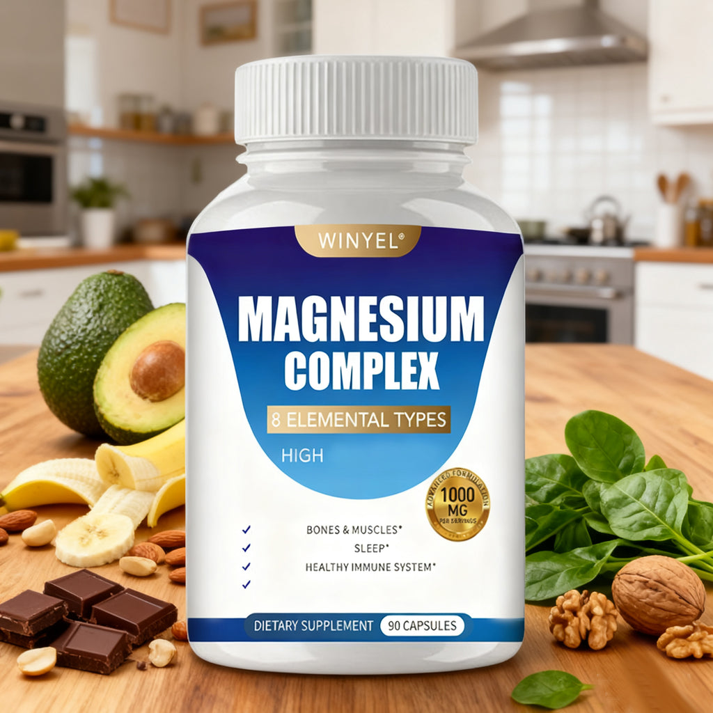 MAGNESIUM COMPLEX CAPSULES                   Wellness Capsules With Malate & Glycinate And 8 ELEMENTAL MAGNESIUM, Supports Health 90 Capsules, Dietary Supplement.