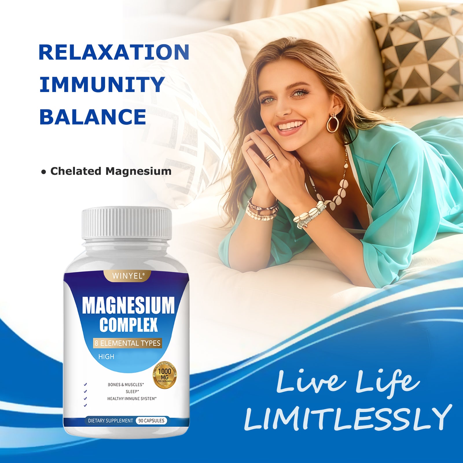 MAGNESIUM COMPLEX CAPSULES                   Wellness Capsules With Malate & Glycinate And 8 ELEMENTAL MAGNESIUM, Supports Health 90 Capsules, Dietary Supplement.
